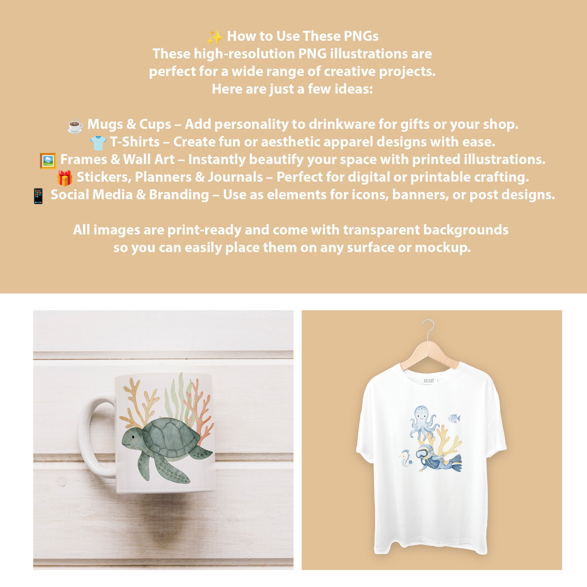 Watercolor Ocean Animals Clipart: Boho Nursery Ocean Themed Decor set of 55 PNG (Digital Product)