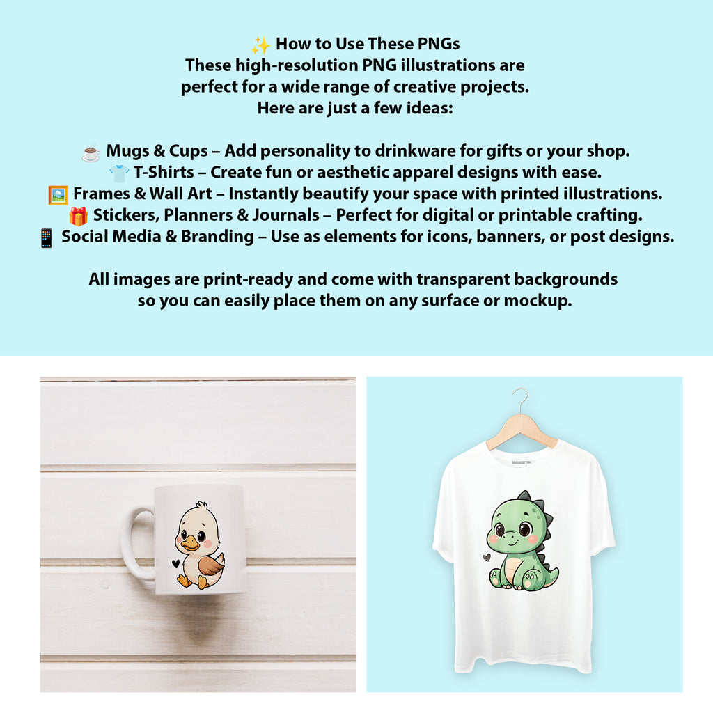 Cute Animals Clipart PNG Bundle | 50 Digital Download Files