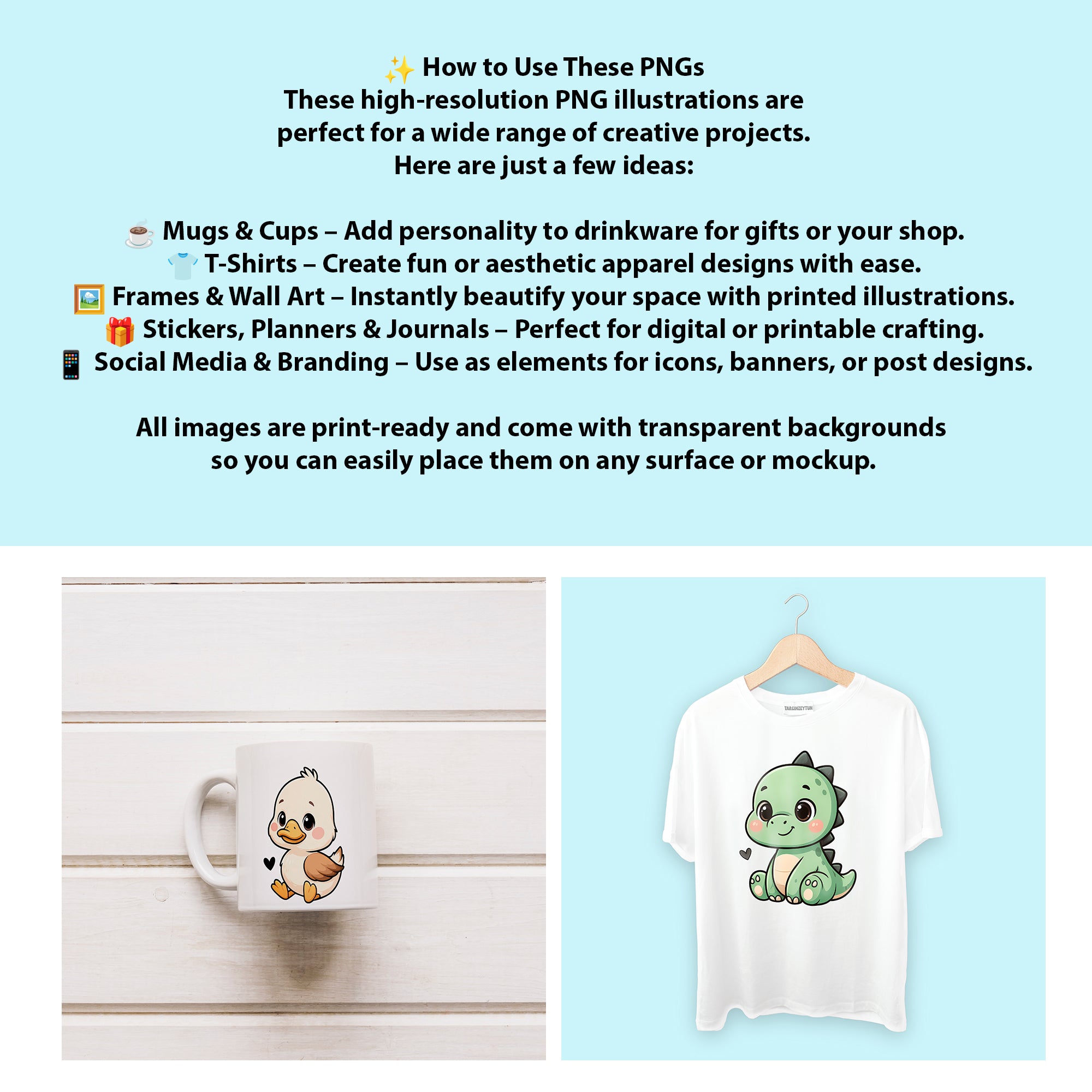 Cute Animals Clipart PNG Bundle | 50 Digital Download Files
