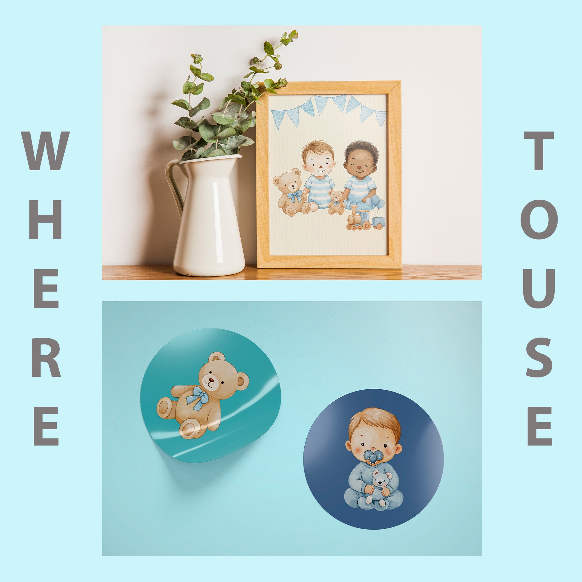 Baby Boy Nursery Clipart PNG Bundle | 33 Watercolor Digital Files