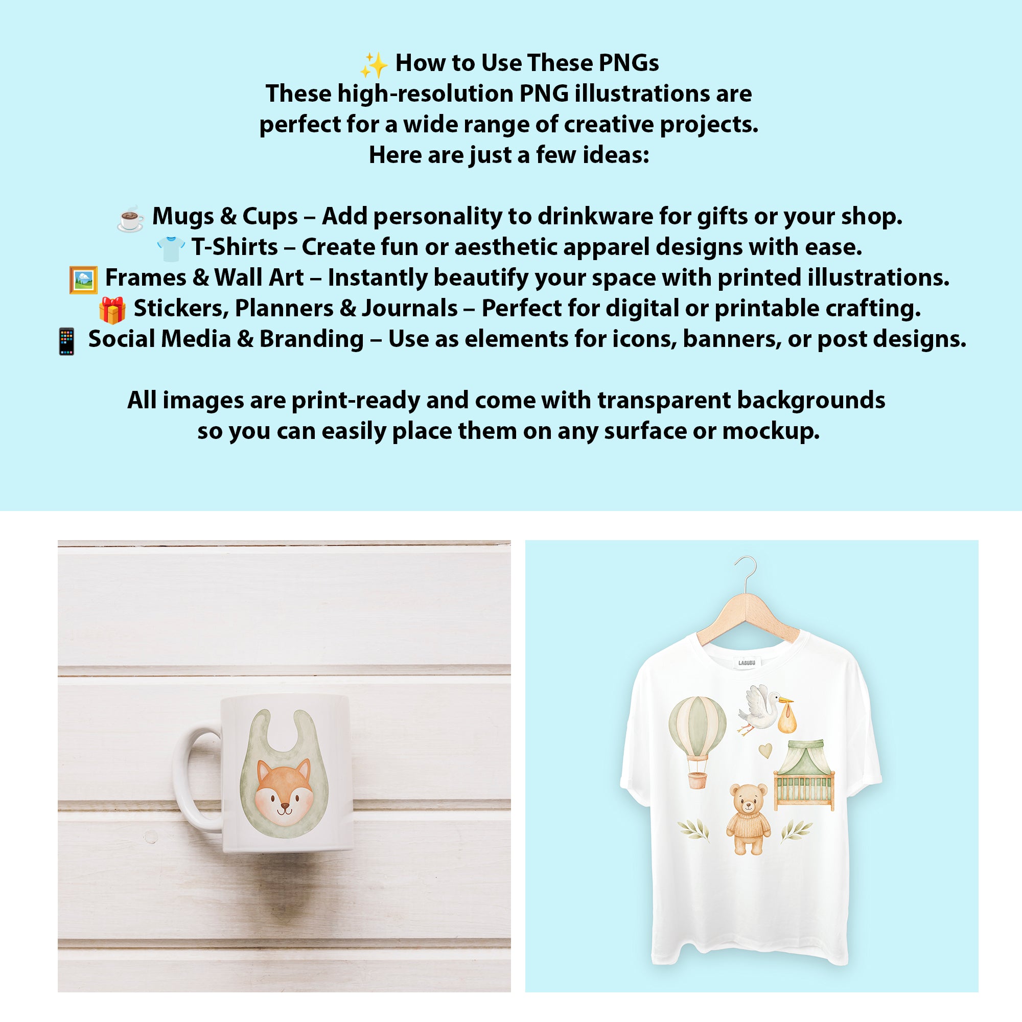 Baby Boy Nursery Clipart PNG Bundle | 65 Watercolor Digital Files