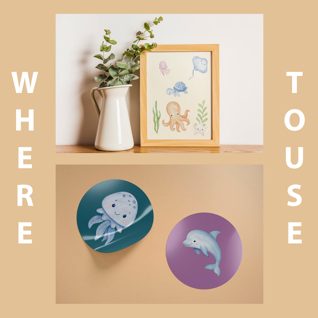 Watercolor Ocean Animals Clipart: Boho Nursery Ocean Themed Decor set of 55 PNG (Digital Product)
