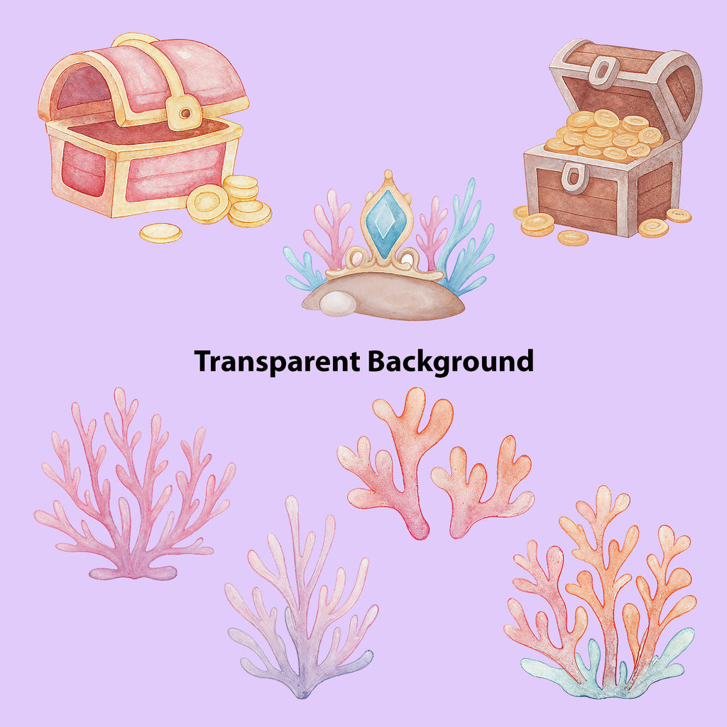 Little Mermaid Watercolor Clipart Bundle – 38 High Resolution PNG Digital Download