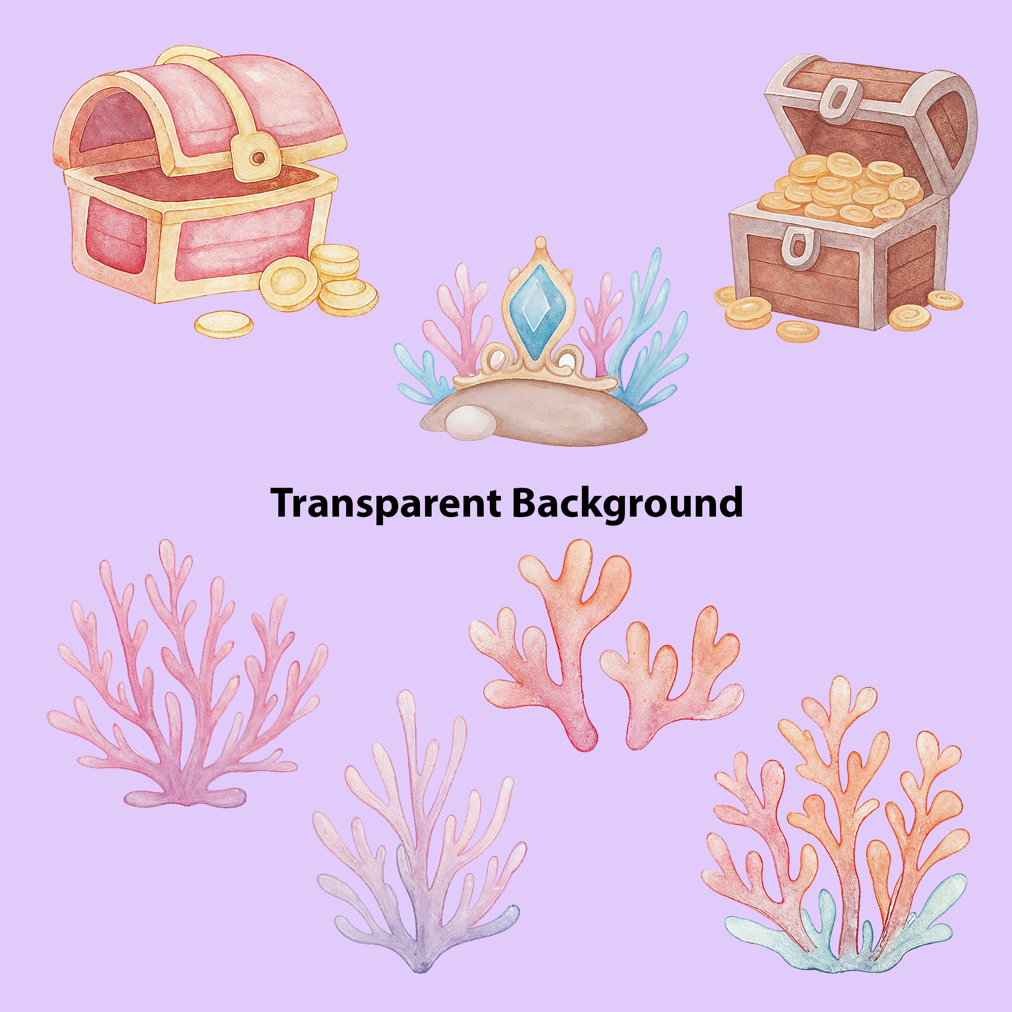 Little Mermaid Watercolor Clipart Bundle – 38 High Resolution PNG Digital Download