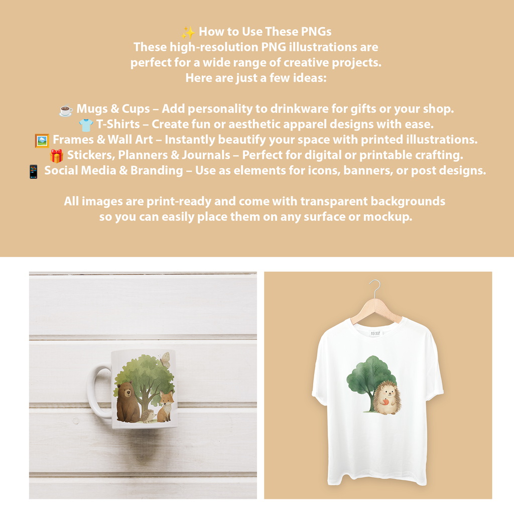 Watercolor Woodland Animals Clipart: Boho Nursery Themed Decor set of 70 PNG (Digital Product)