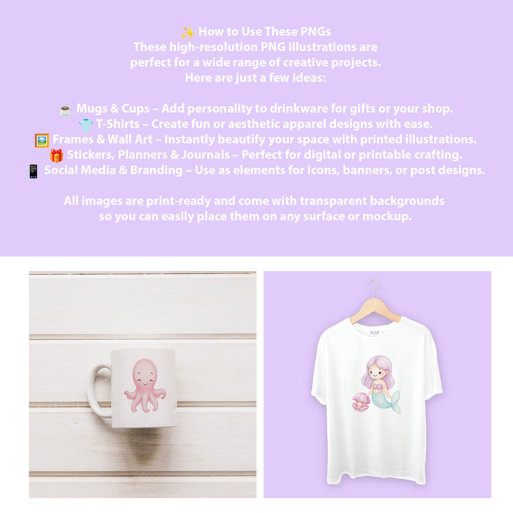 Little Mermaid Watercolor Clipart Bundle – 38 High Resolution PNG Digital Download