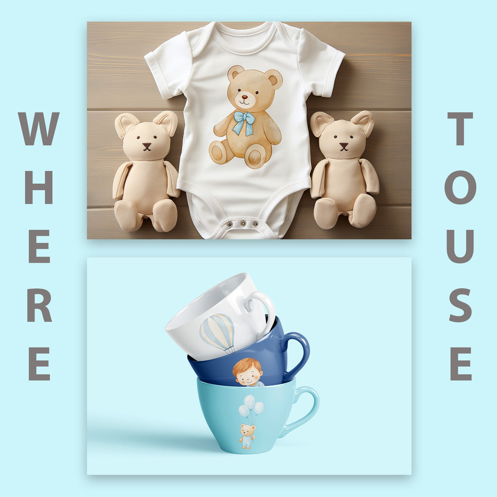 Baby Boy Nursery Clipart PNG Bundle | 33 Watercolor Digital Files