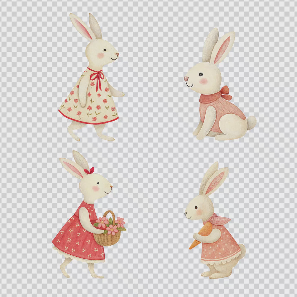 Cute Rabbits Clipart Bundle – 43 High Resolution PNG 300 DPI Digital Download