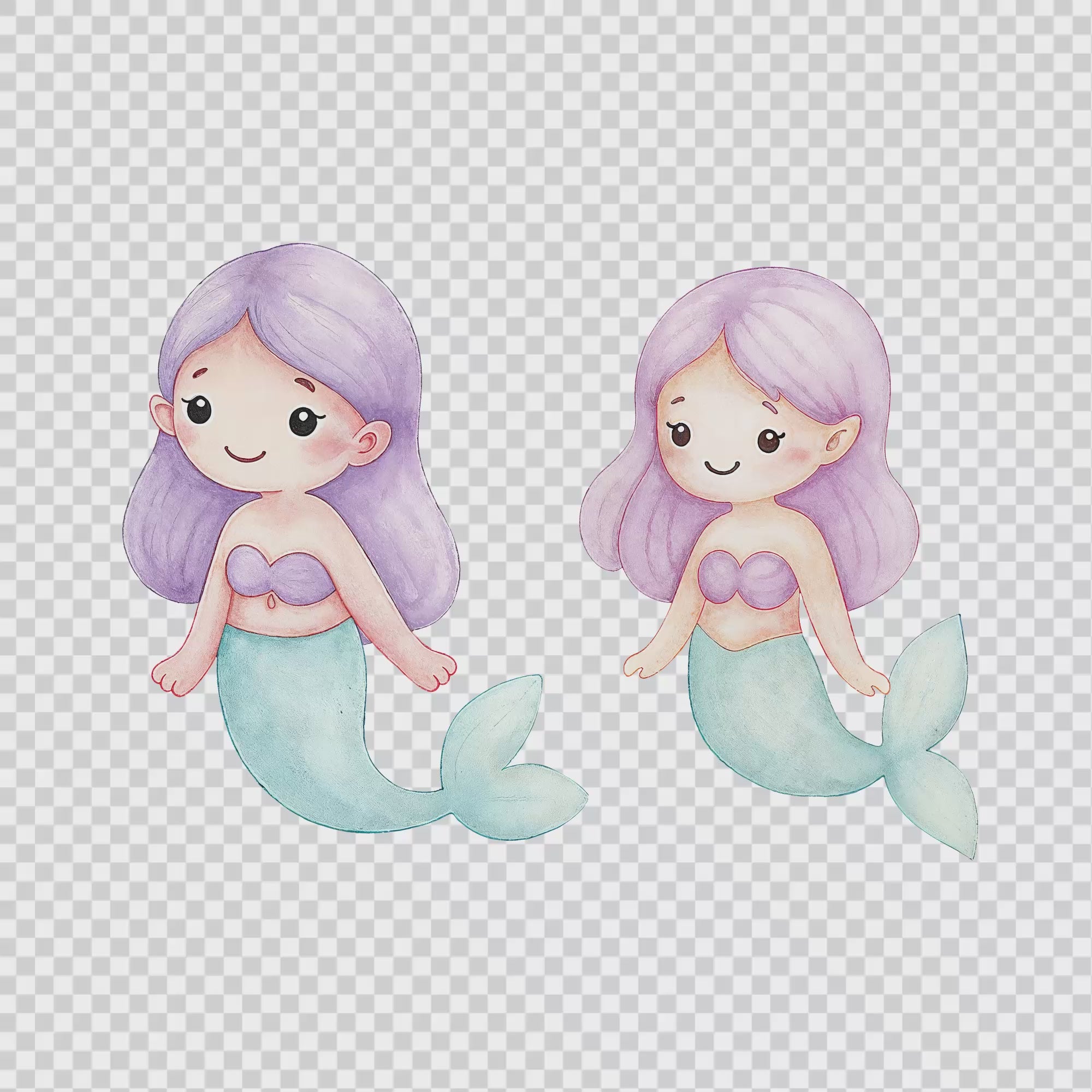 Little Mermaid Watercolor Clipart Bundle – 38 High Resolution PNG Digital Download